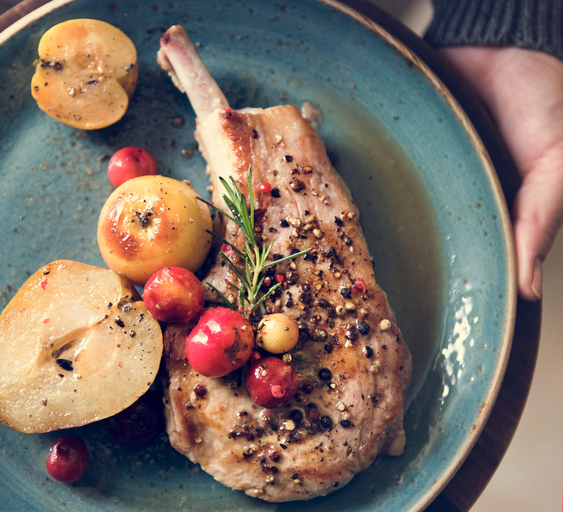 Seared Pork Chops with Braised Cabbage and Apples