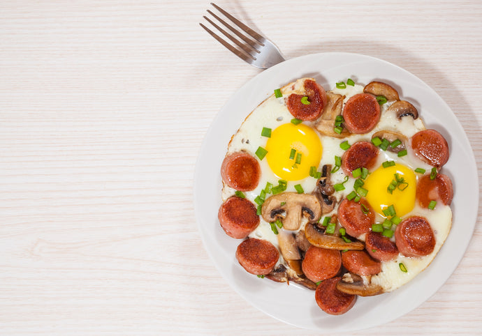 Fried Eggs with Sausage and Mushrooms