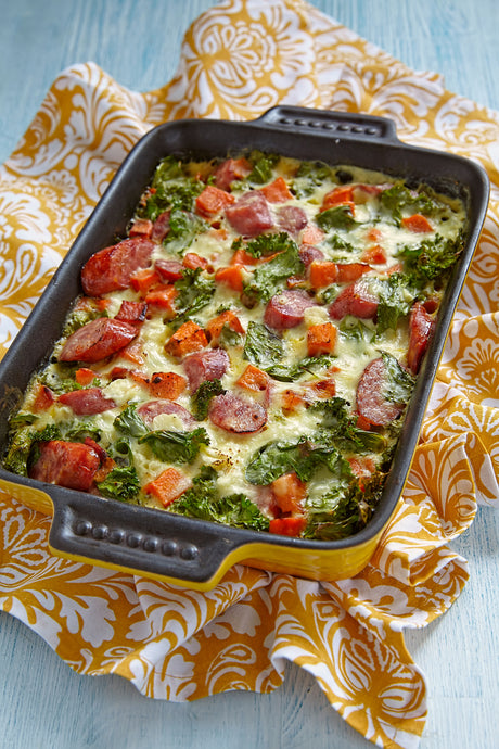 Sausage Eggs and Greens Breakfast Casserole