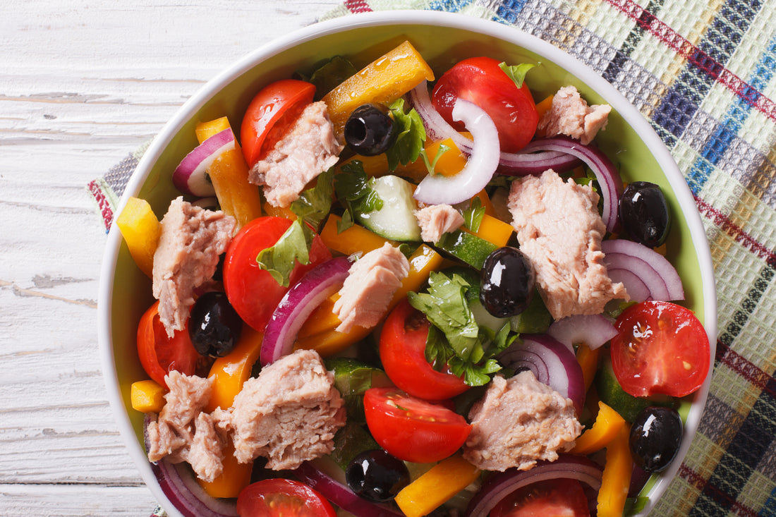 Salmon Salad with Olives and Red Onions