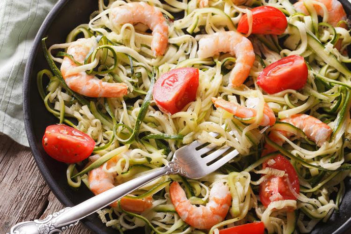 Spicy Mediterranean Shrimp with Zucchini Spaghetti