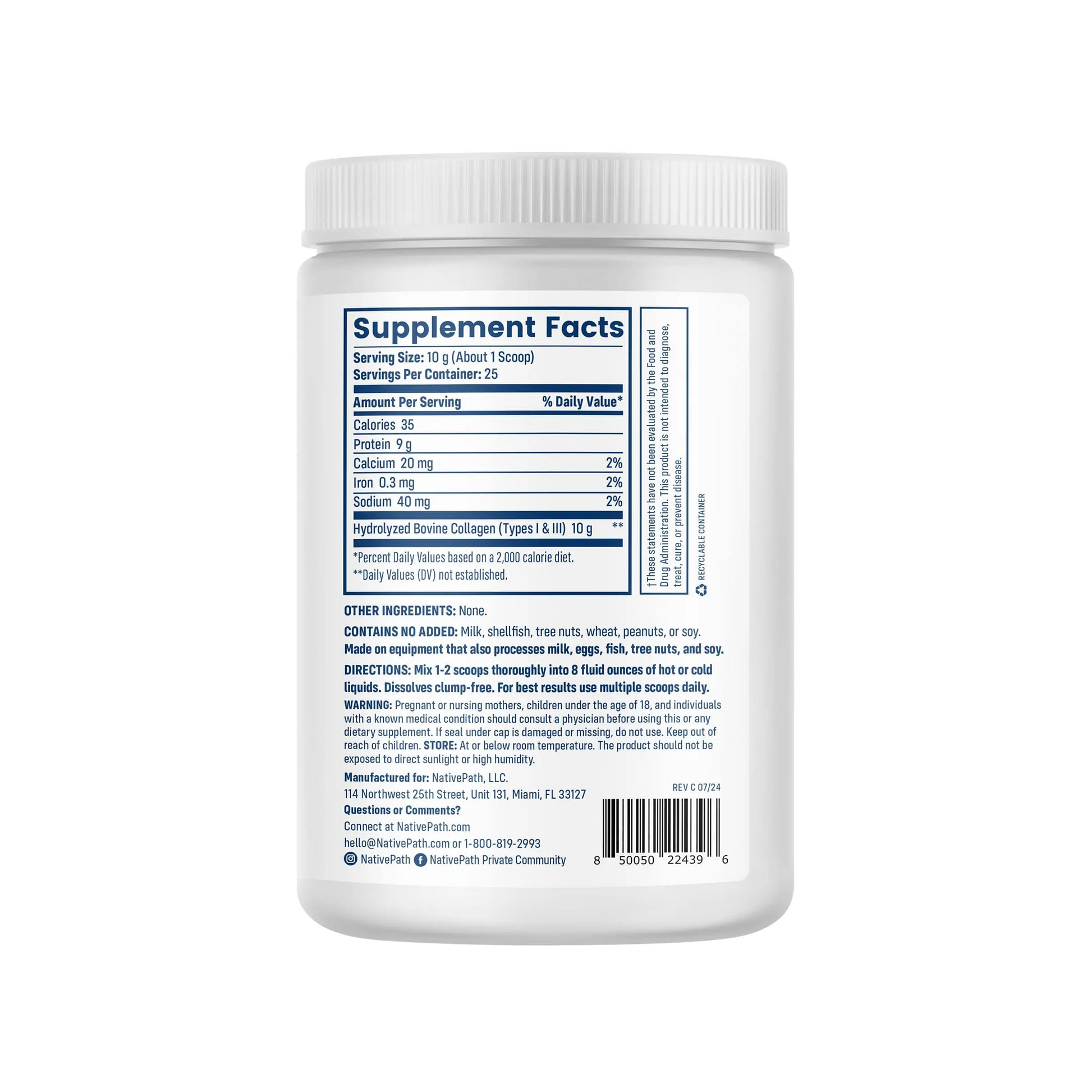 NativePath_Original_Collagen_Peptides_Supplement_Facts